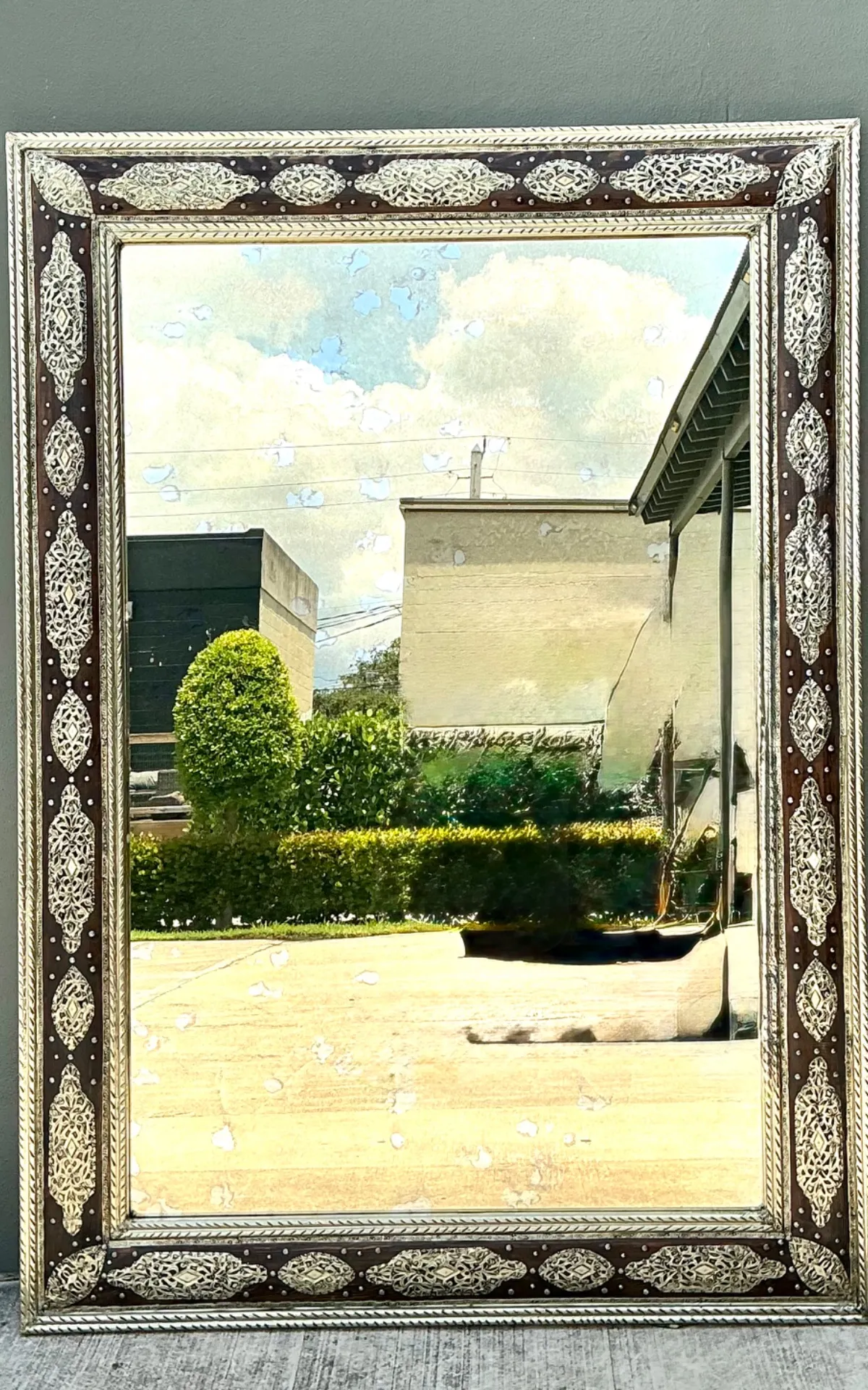 Vintage Moroccan Ornate Wood and Metal Mirror