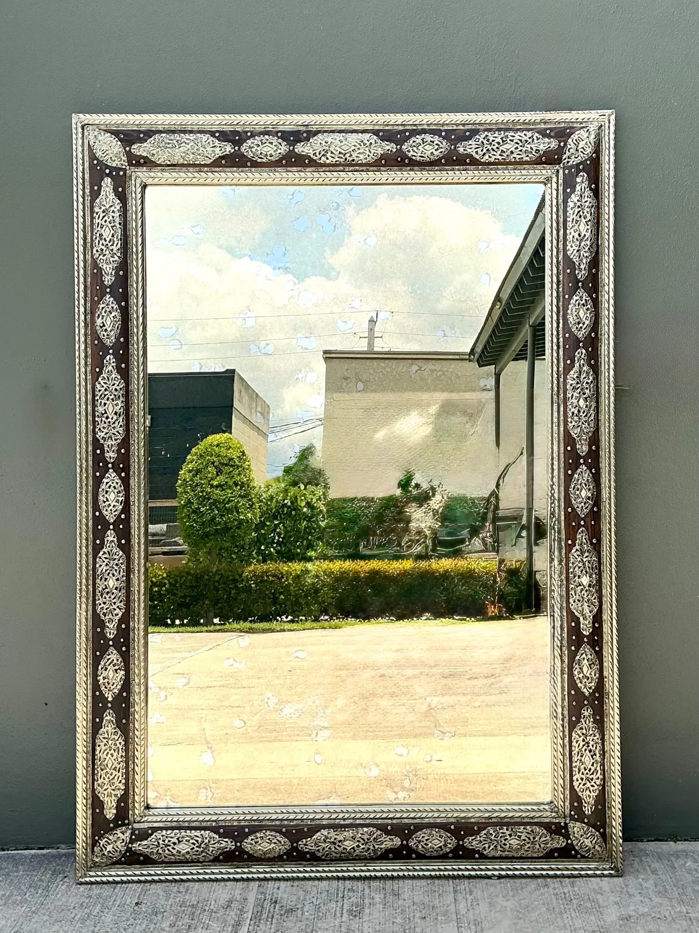 Vintage Moroccan Ornate Wood and Metal Mirror — additional photo 3