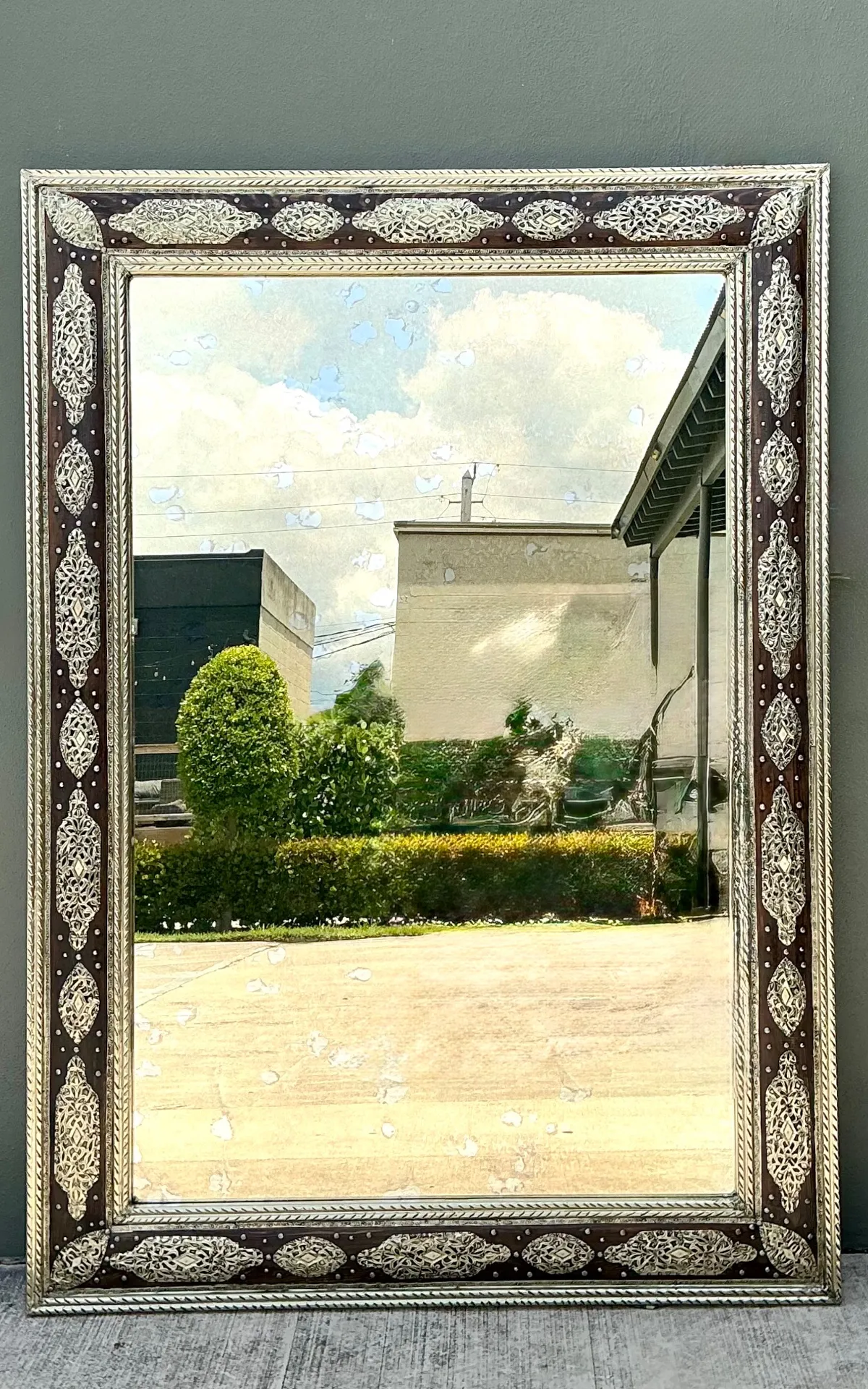 Vintage Moroccan Ornate Wood and Metal Mirror — additional photo 3