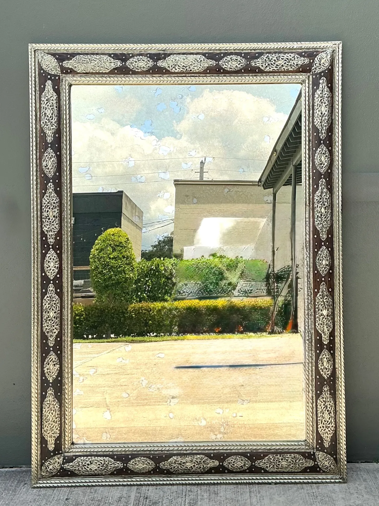 Vintage Moroccan Ornate Wood and Metal Mirror — additional photo 4