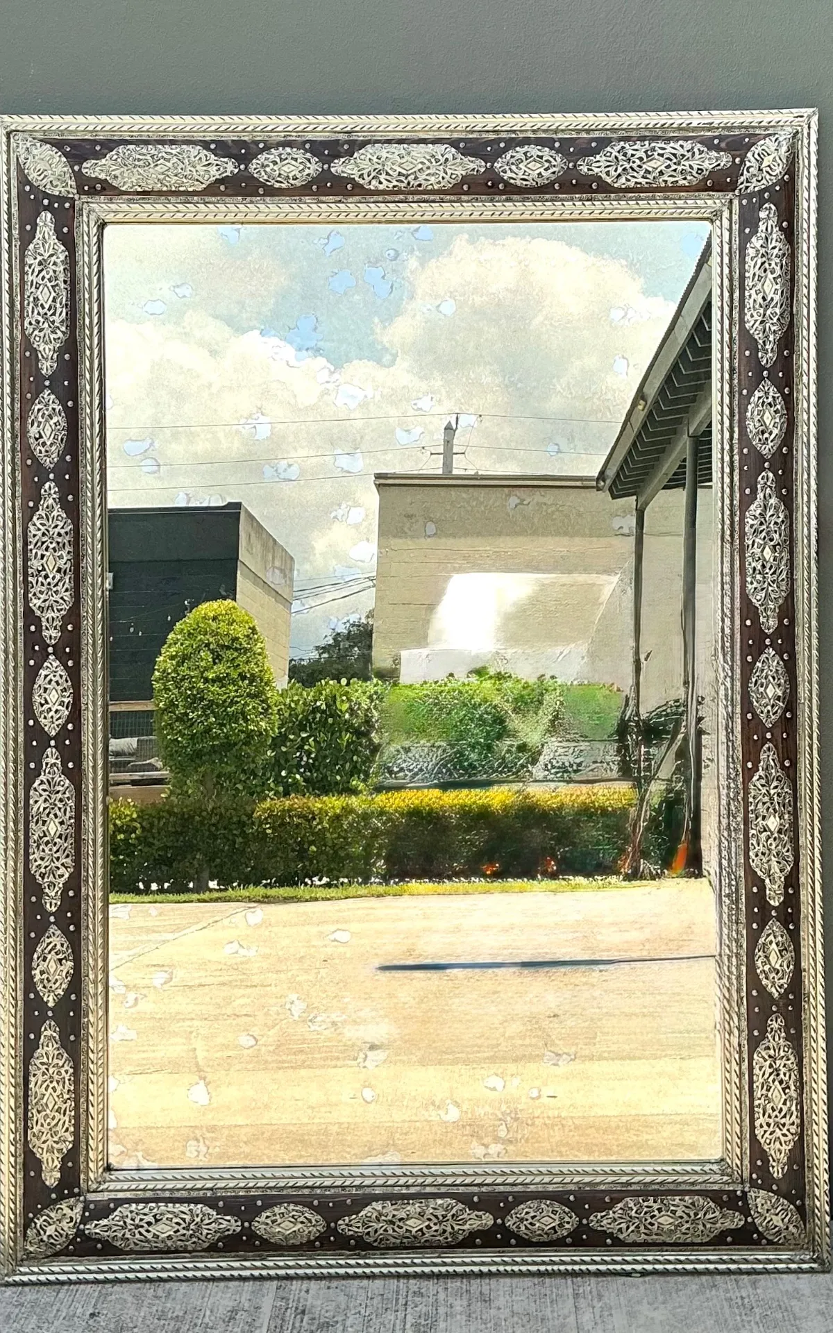Vintage Moroccan Ornate Wood and Metal Mirror — additional photo 4