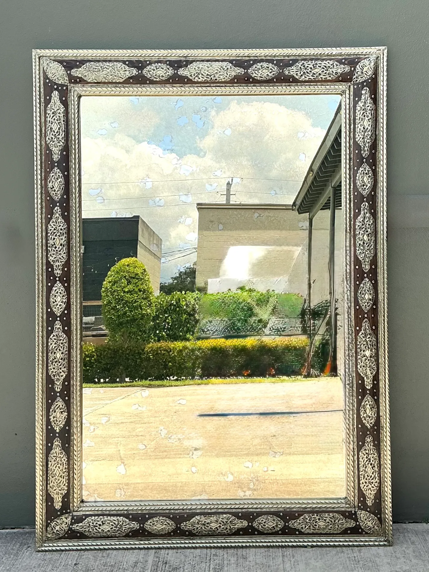 Vintage Moroccan Ornate Wood and Metal Mirror — additional photo 7