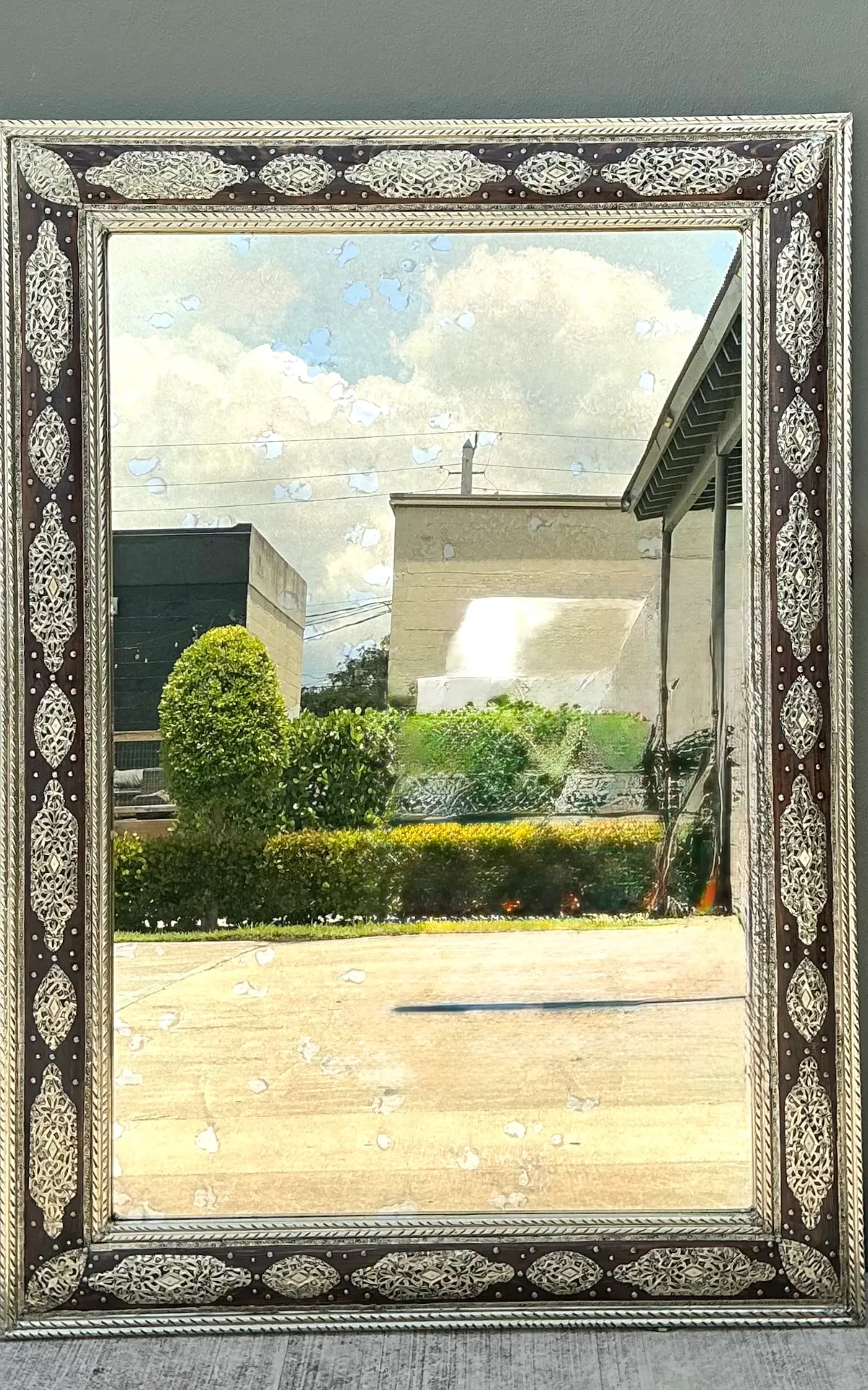 Vintage Moroccan Ornate Wood and Metal Mirror — additional photo 7