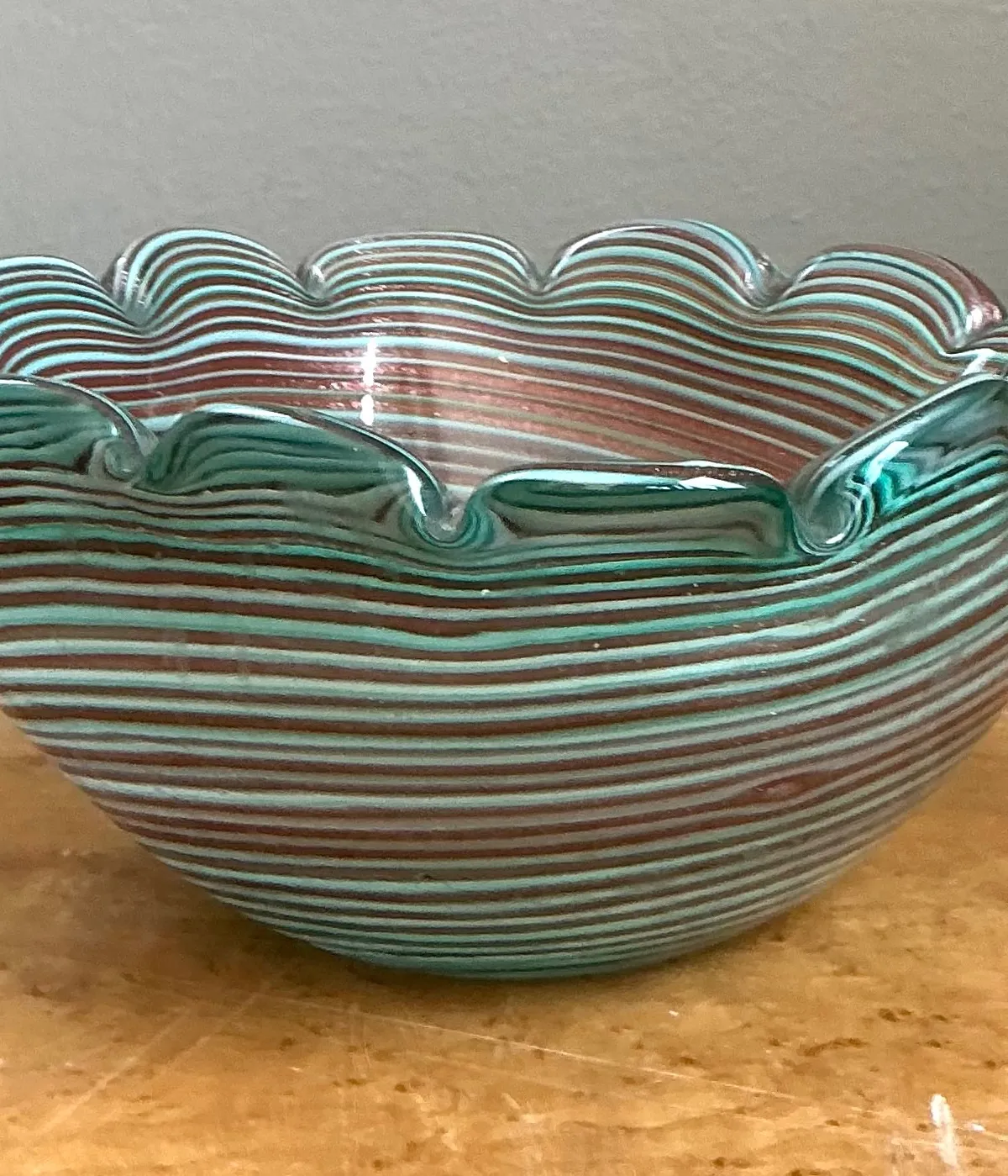 Vintage Murano Striped Glass Bowl