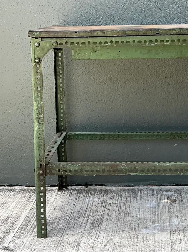 Vintage Industrial Metal and Wood Workbench Table — additional photo 7
