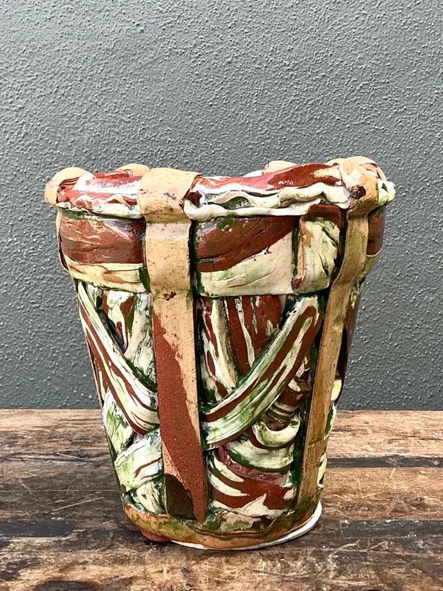 Vintage Multicolor Textured Ceramic Planter — additional photo 5