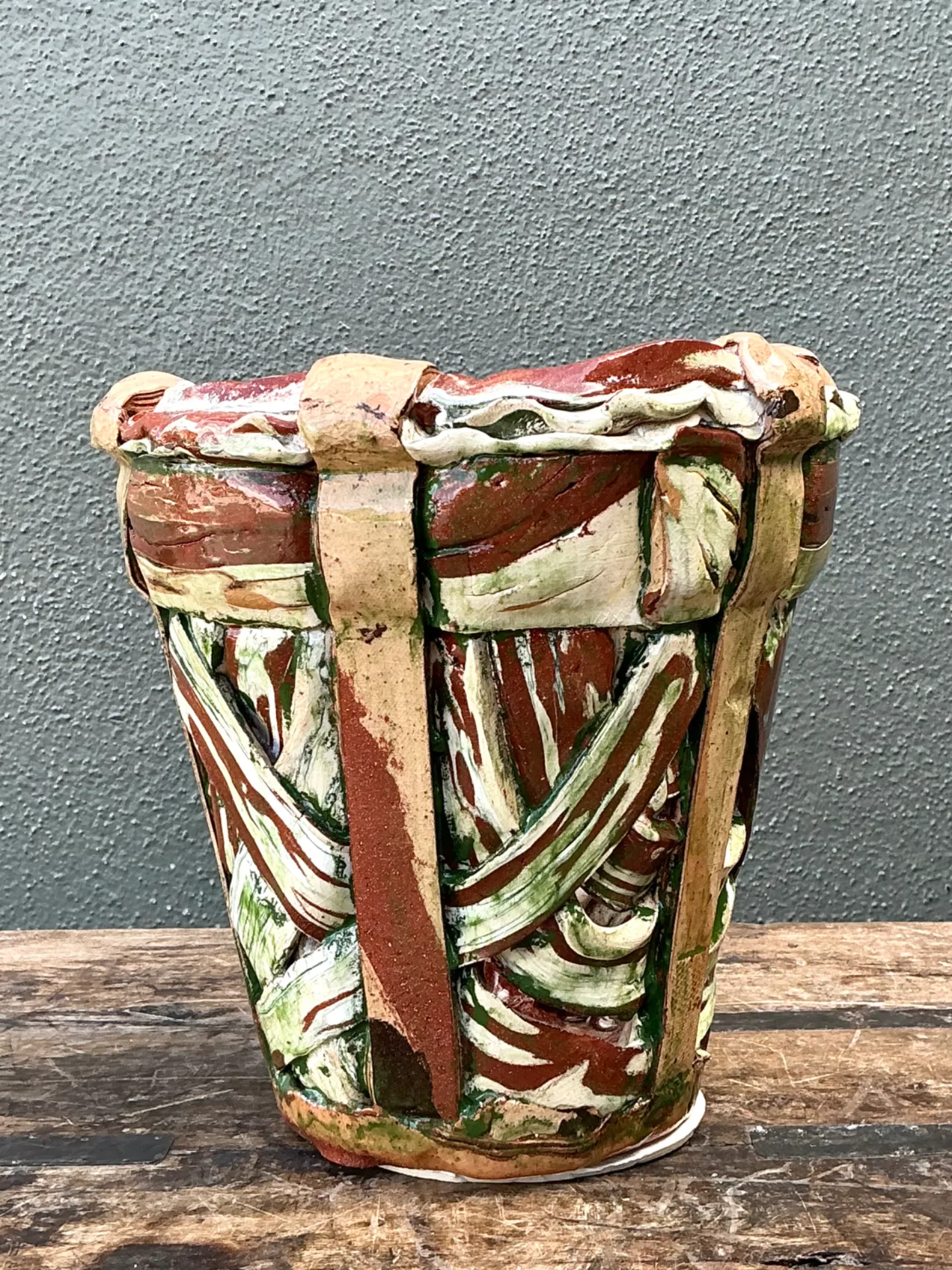 Vintage Multicolor Textured Ceramic Planter — additional photo 3