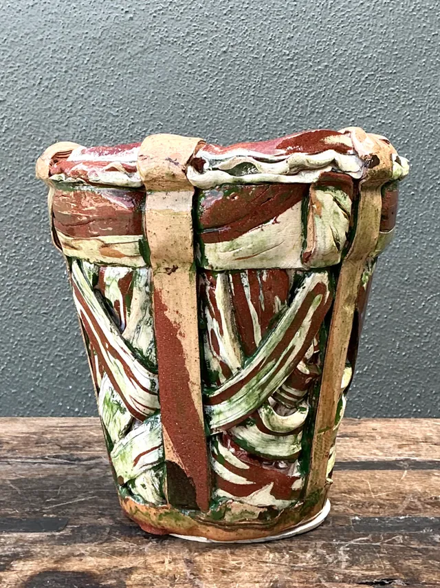 Vintage Multicolor Textured Ceramic Planter — additional photo 1