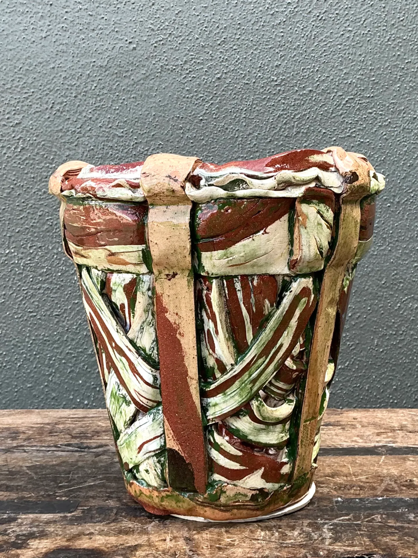 Vintage Multicolor Textured Ceramic Planter — additional photo 7