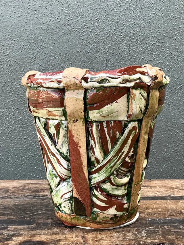 Vintage Multicolor Textured Ceramic Planter — additional photo 7