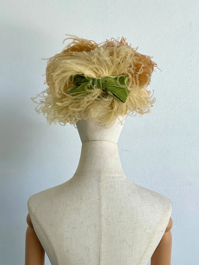 Vintage Ostrich Feather Hat With Velvet Bow — additional photo 4