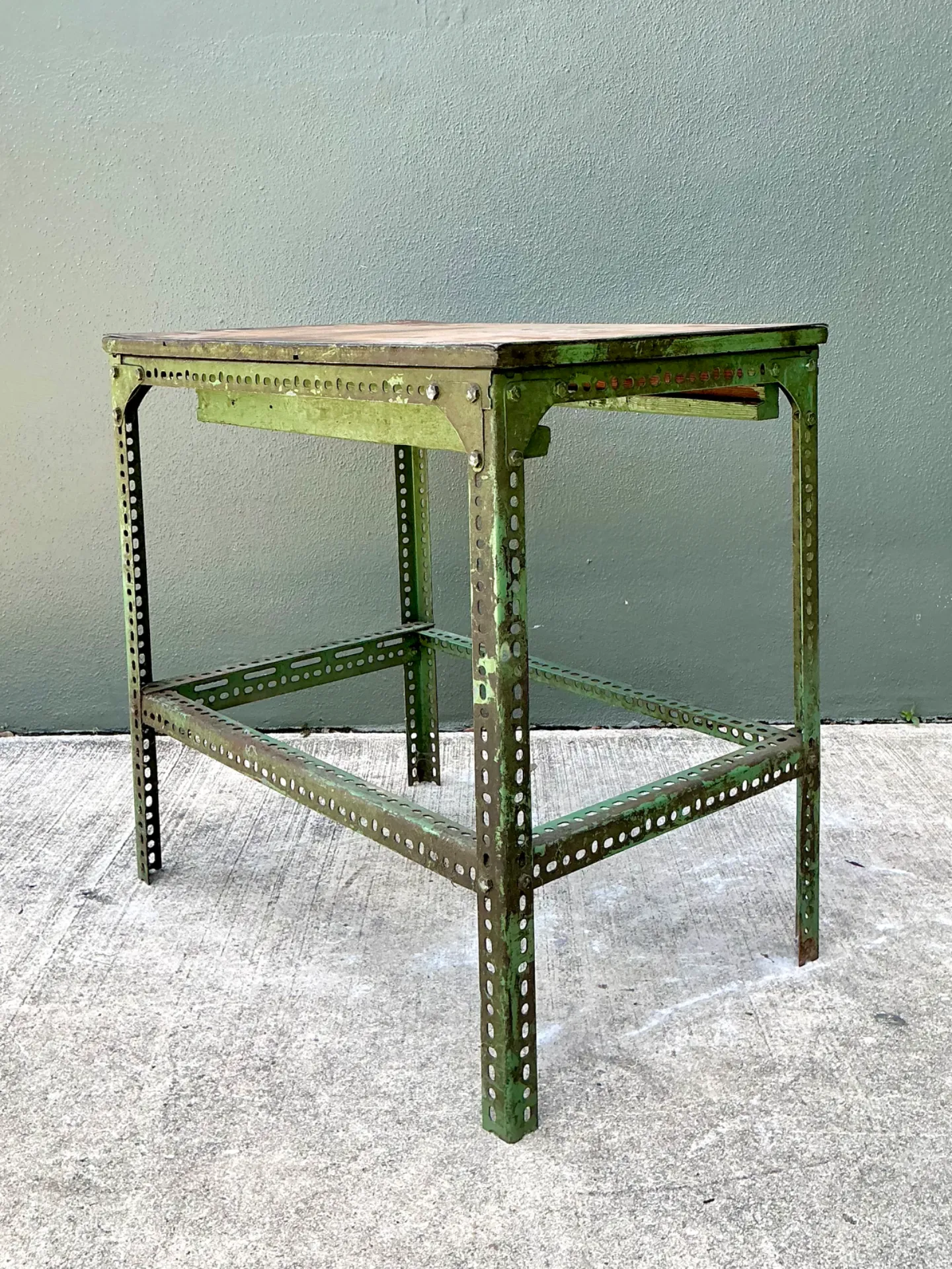 Vintage Industrial Metal and Wood Workbench Table — additional photo 2