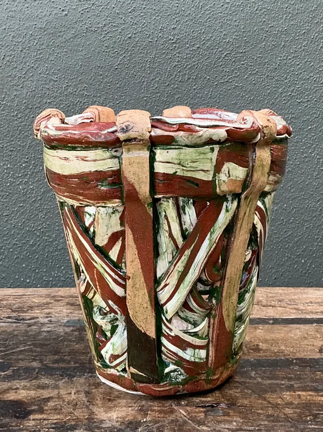 Vintage Multicolor Textured Ceramic Planter — additional photo 4