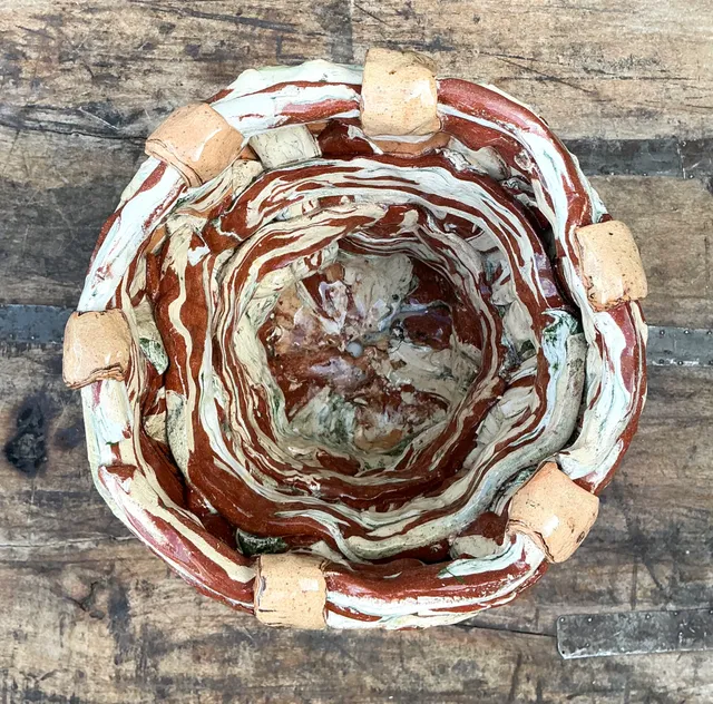 Vintage Multicolor Textured Ceramic Planter — additional photo 6