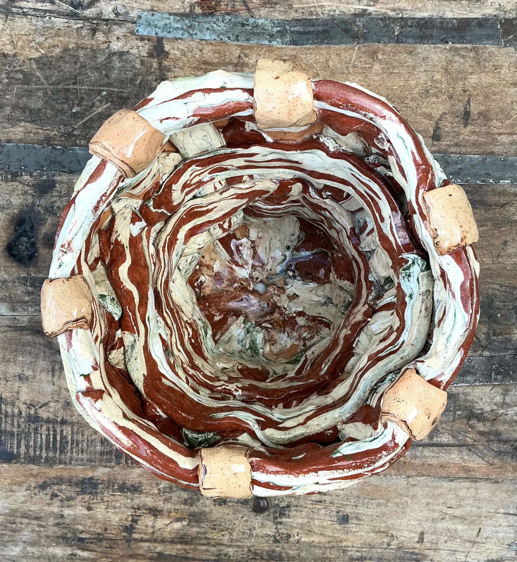 Vintage Multicolor Textured Ceramic Planter — additional photo 8