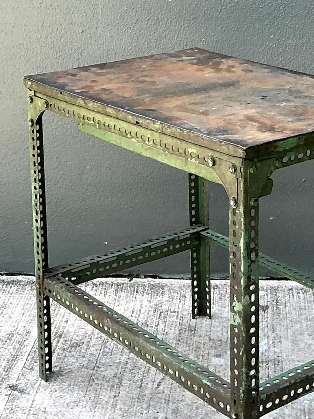 Vintage Industrial Metal and Wood Workbench Table — additional photo 1