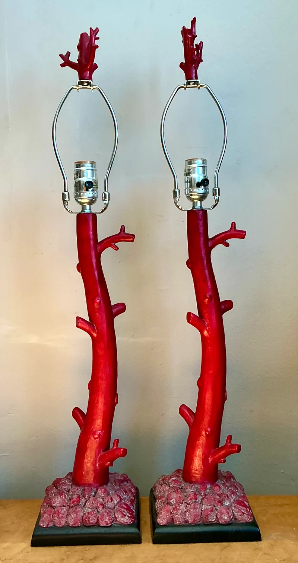Vintage Red Coral Branch Table Lamps - Pair — additional photo 4