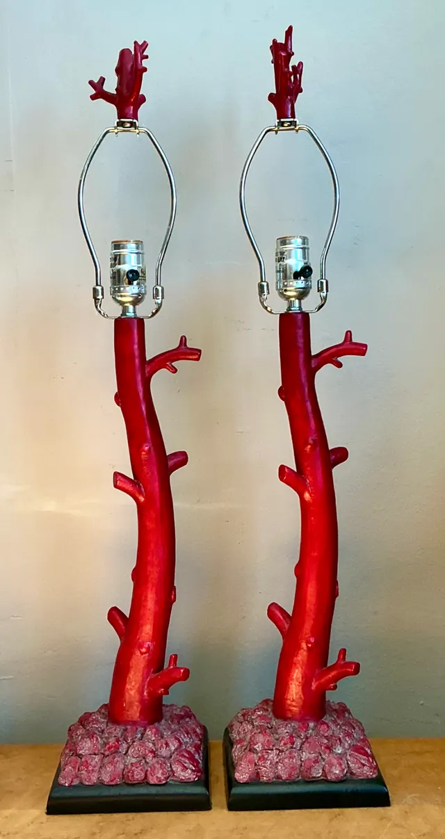 Vintage Red Coral Branch Table Lamps - Pair — additional photo 4