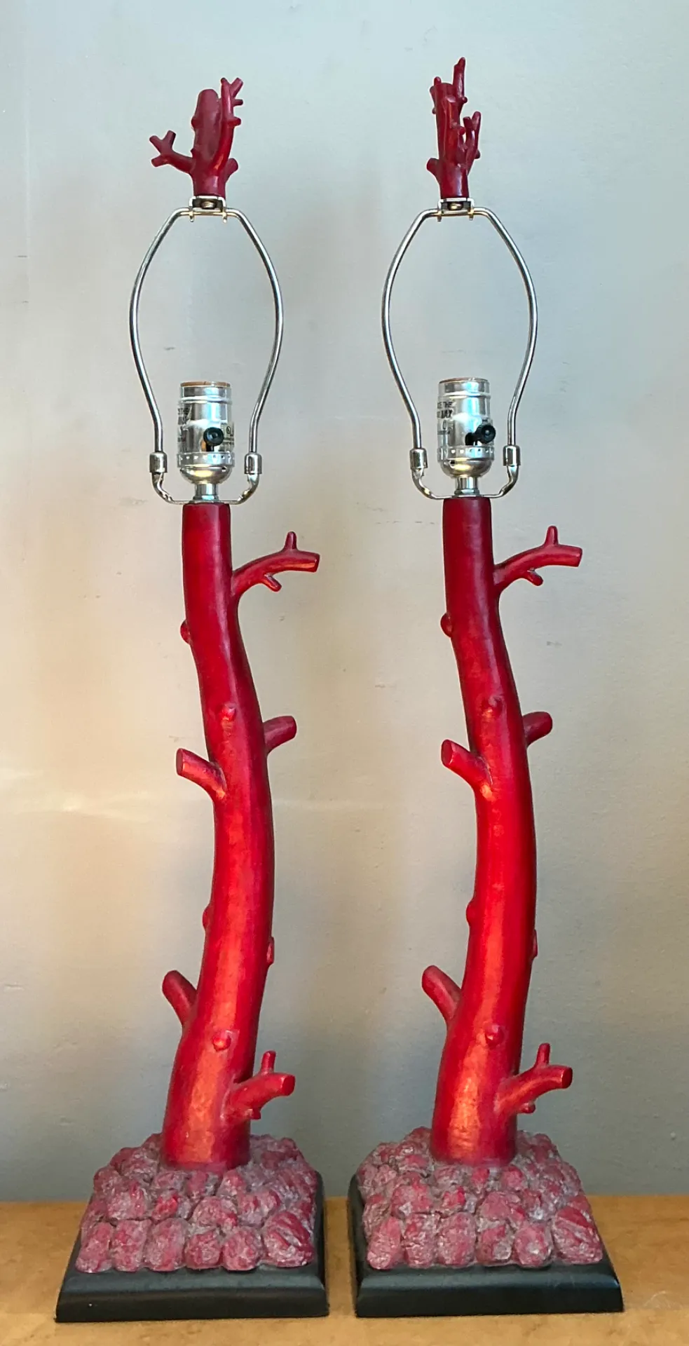 Vintage Red Coral Branch Table Lamps - Pair — additional photo 1