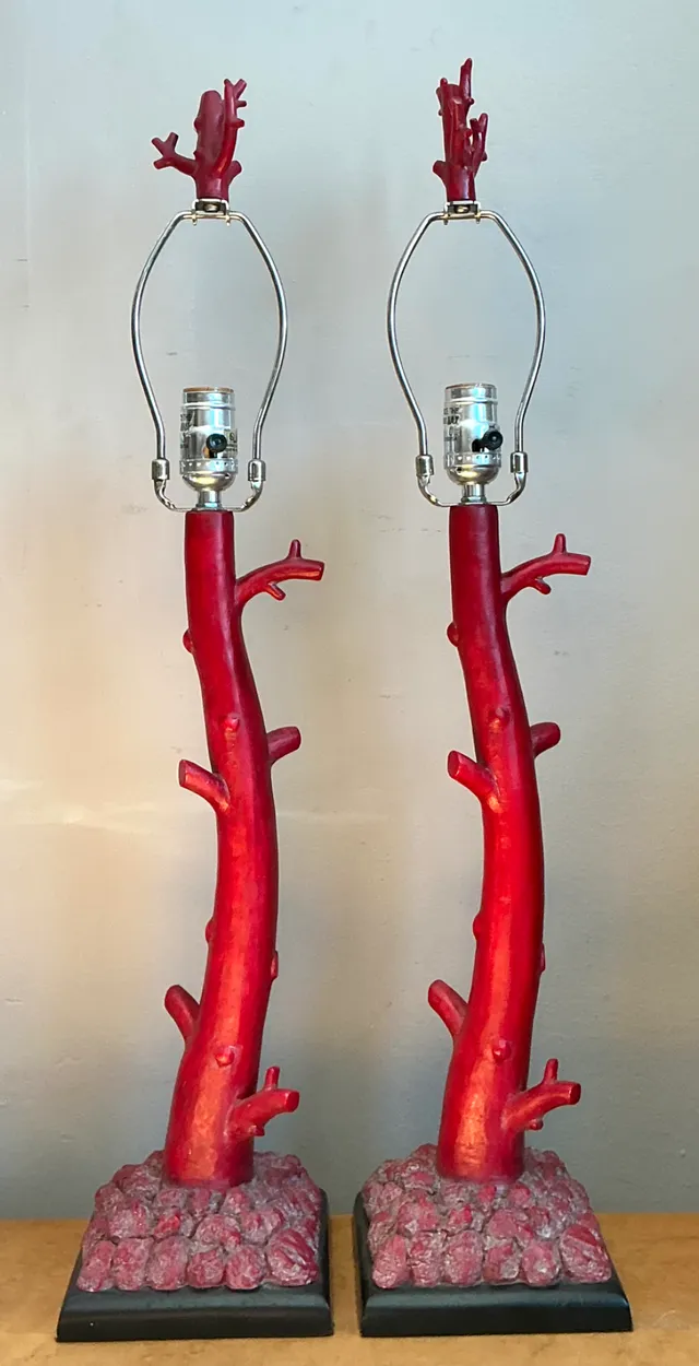 Vintage Red Coral Branch Table Lamps - Pair — additional photo 1