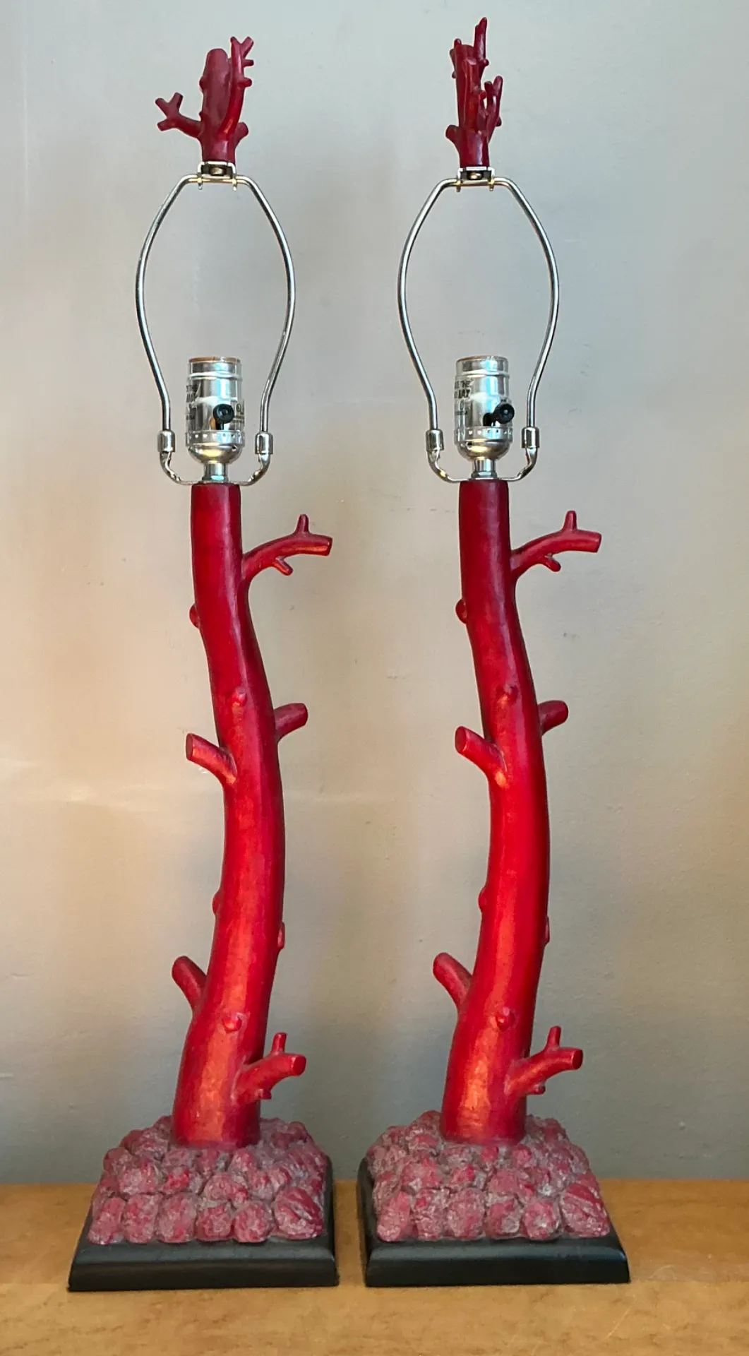 Vintage Red Coral Branch Table Lamps - Pair — additional photo 8