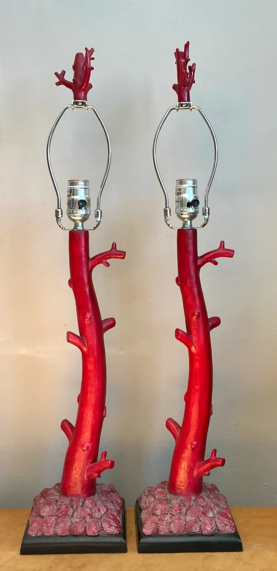 Vintage Red Coral Branch Table Lamps - Pair — additional photo 5