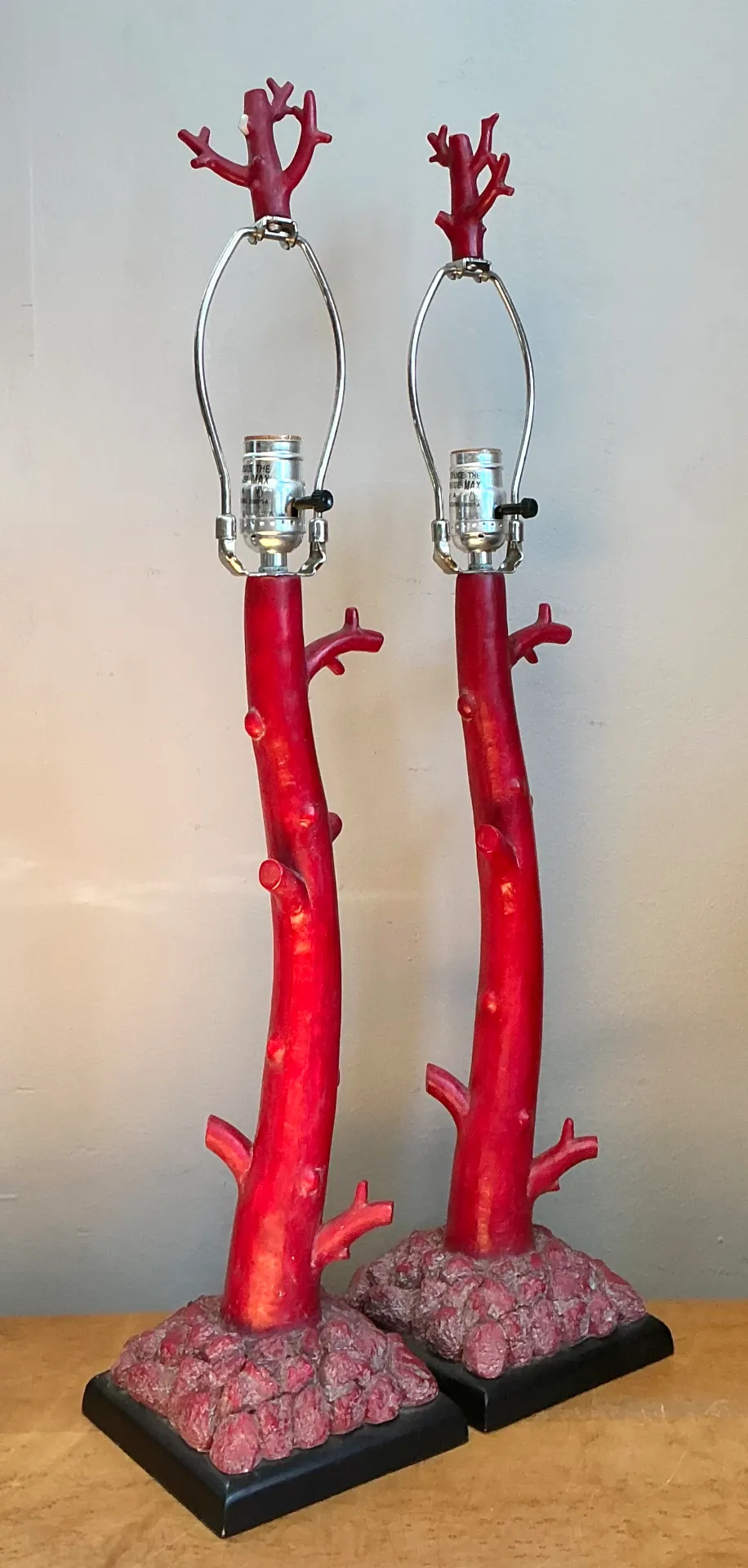Vintage Red Coral Branch Table Lamps - Pair — additional photo 2
