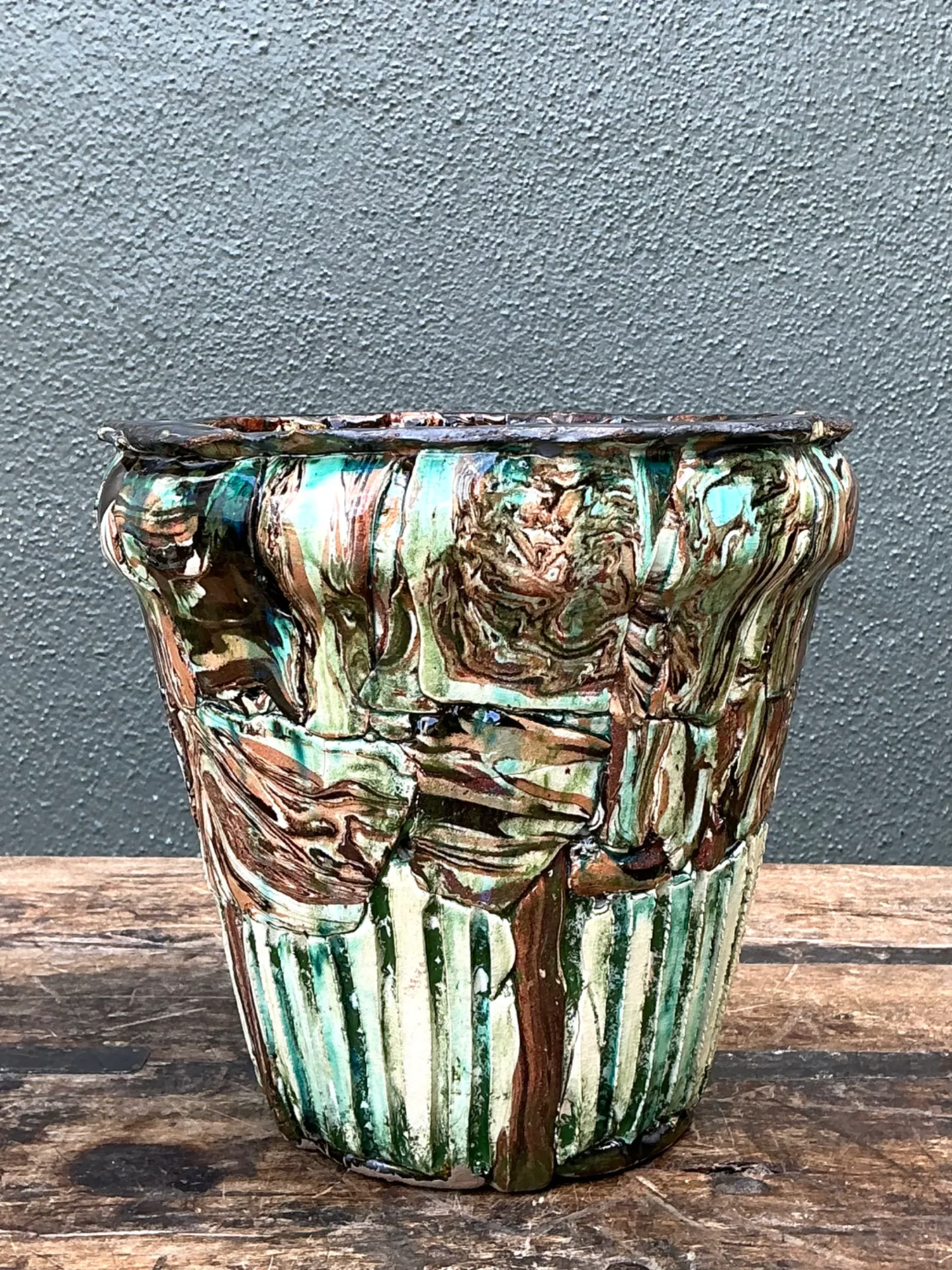 Vintage Multicolor Textured Ceramic Planter — additional photo 7