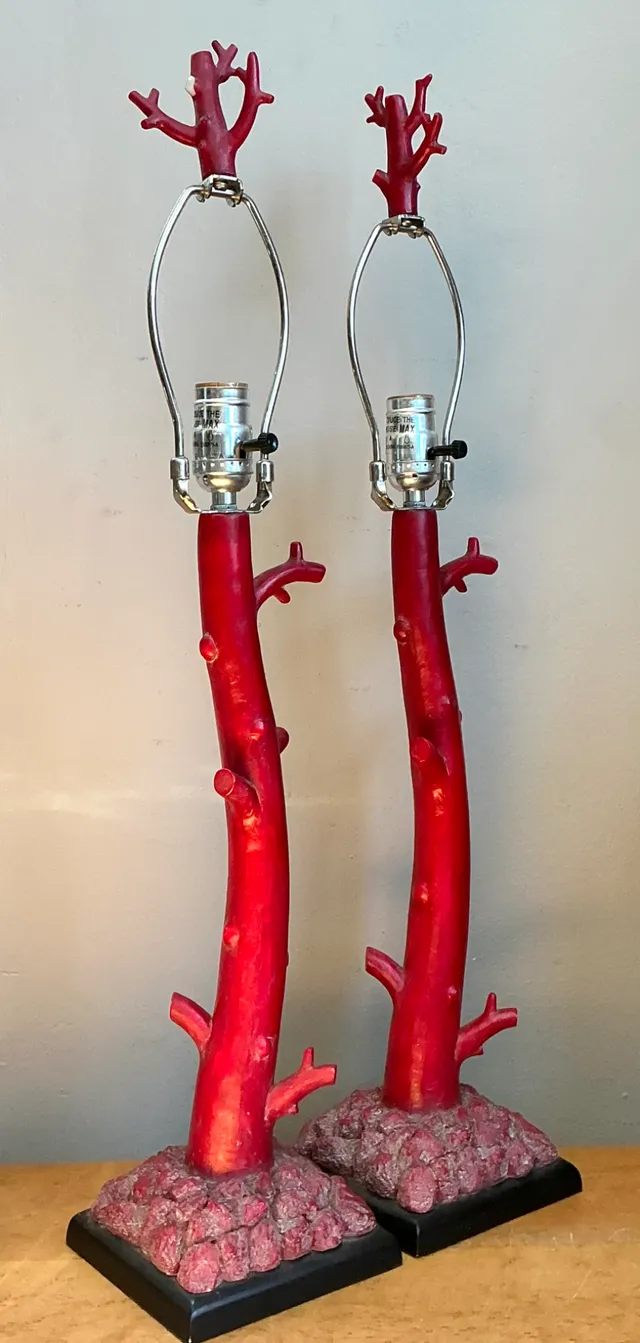 Vintage Red Coral Branch Table Lamps - Pair — additional photo 7