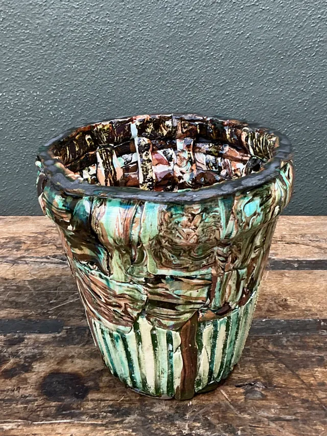 Vintage Multicolor Textured Ceramic Planter — additional photo 1