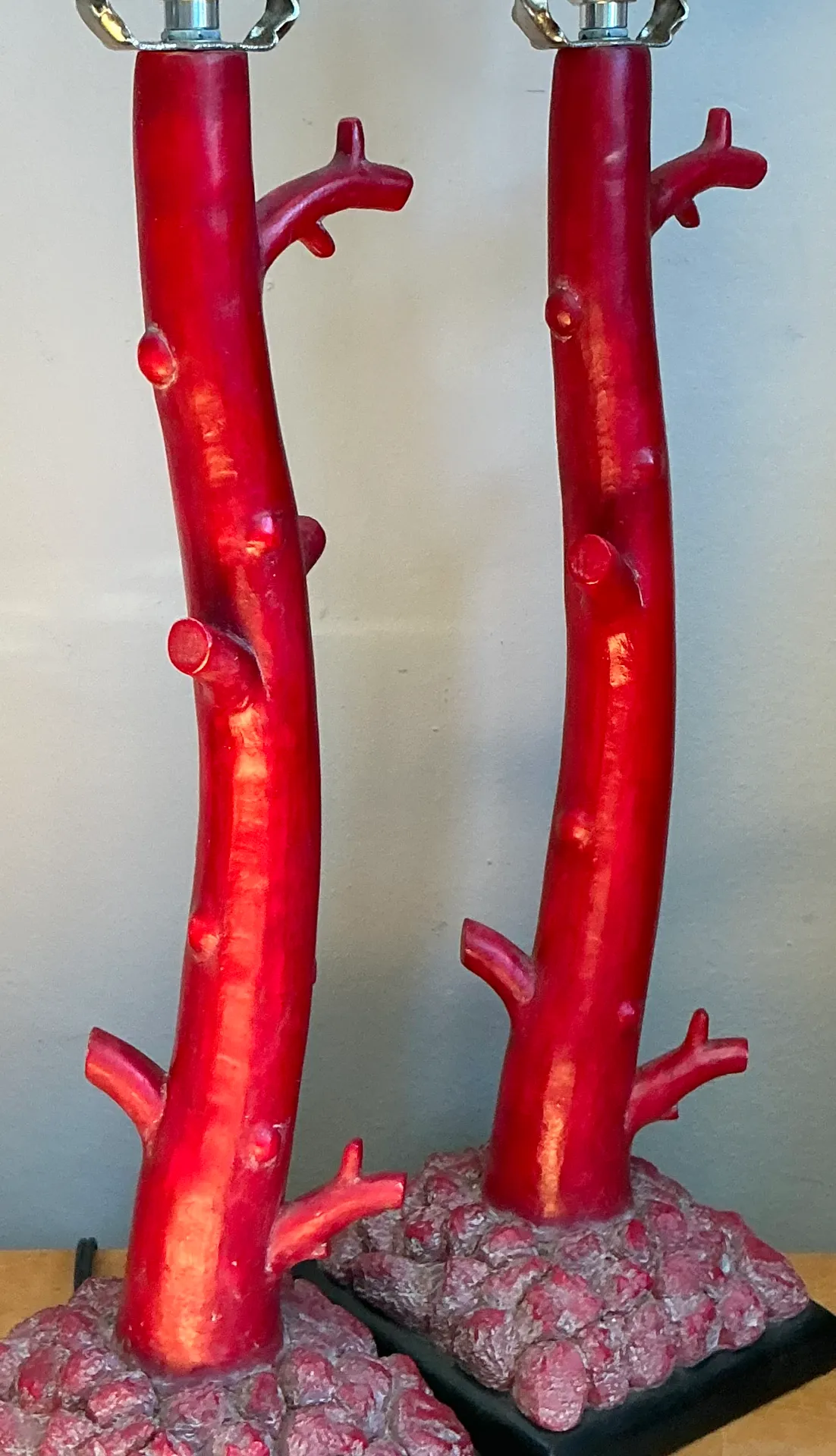 Vintage Red Coral Branch Table Lamps - Pair — additional photo 6