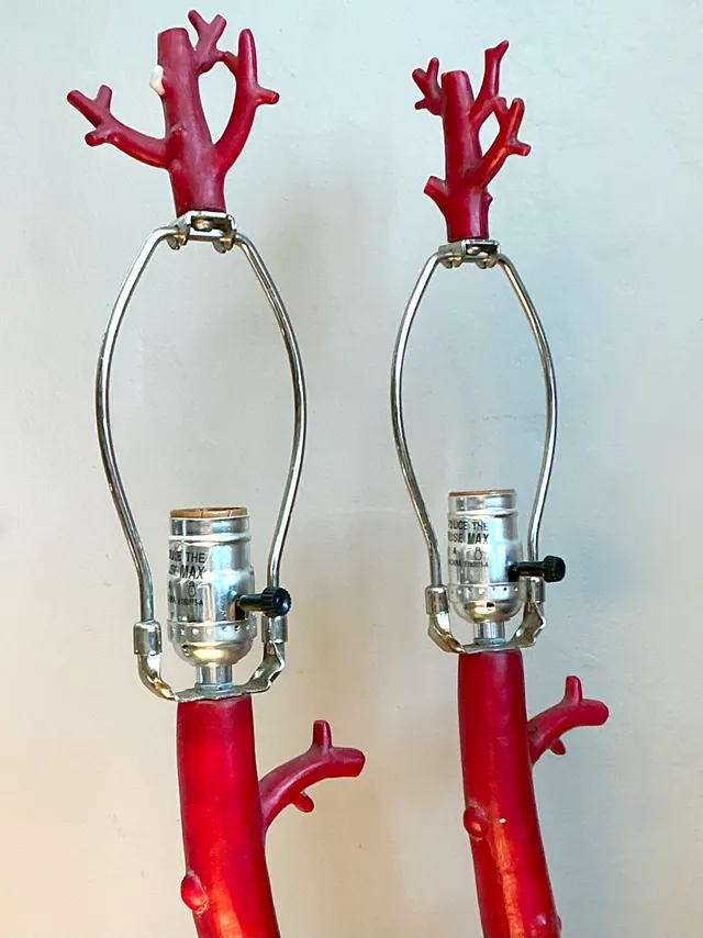 Vintage Red Coral Branch Table Lamps - Pair — additional photo 3