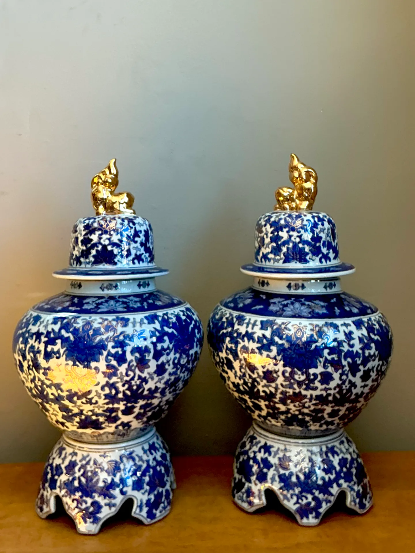 Vintage Blue and White Ceramic Lidded Jars - Pair — additional photo 8
