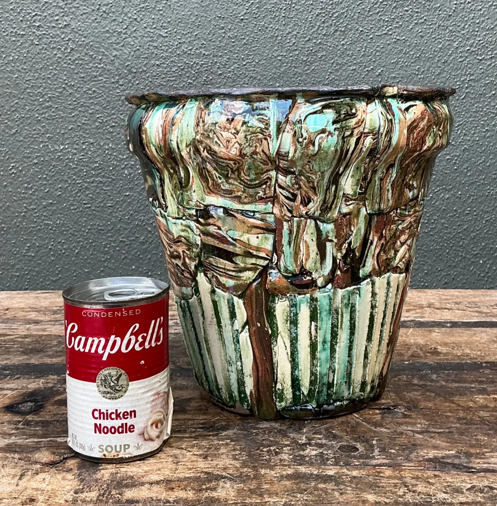 Vintage Multicolor Textured Ceramic Planter — additional photo 4