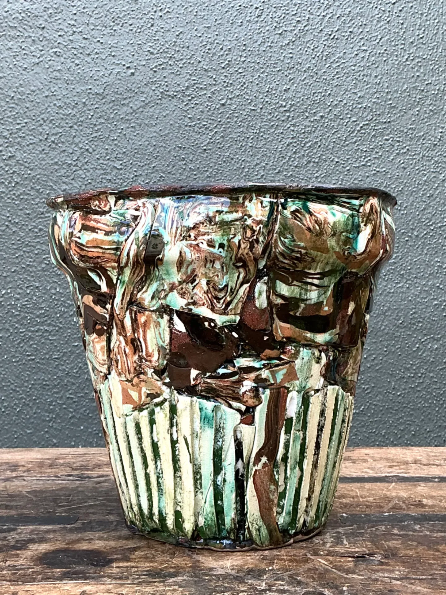Vintage Multicolor Textured Ceramic Planter — additional photo 5