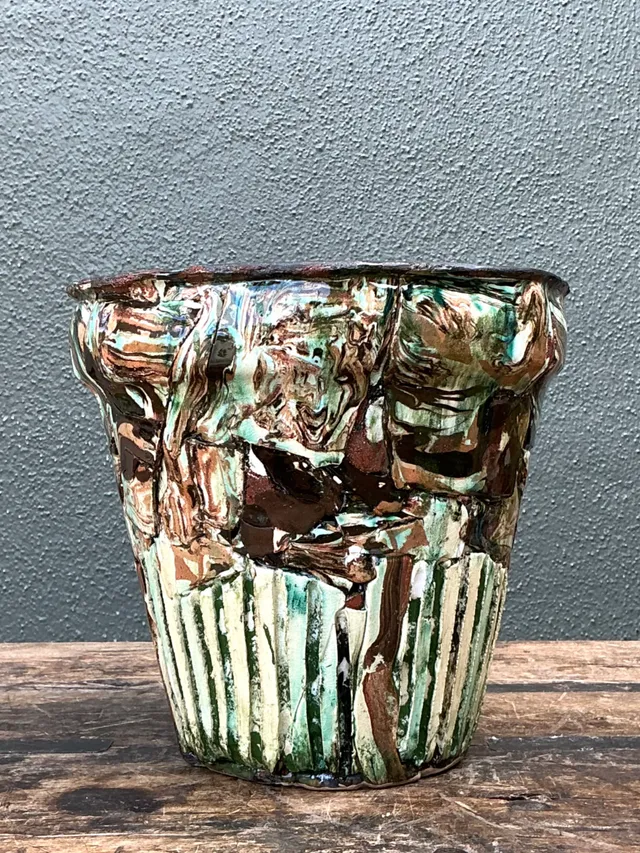 Vintage Multicolor Textured Ceramic Planter — additional photo 5