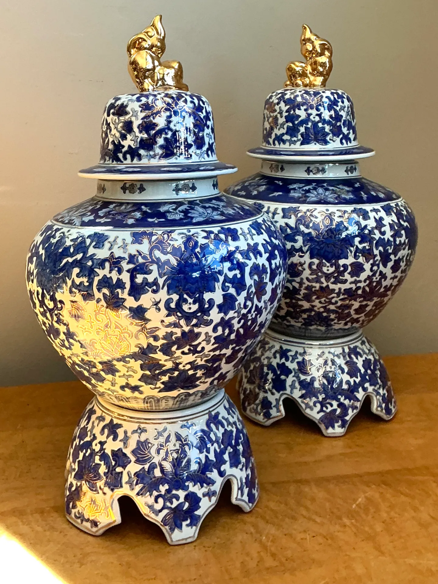 Vintage Blue and White Ceramic Lidded Jars - Pair — additional photo 5