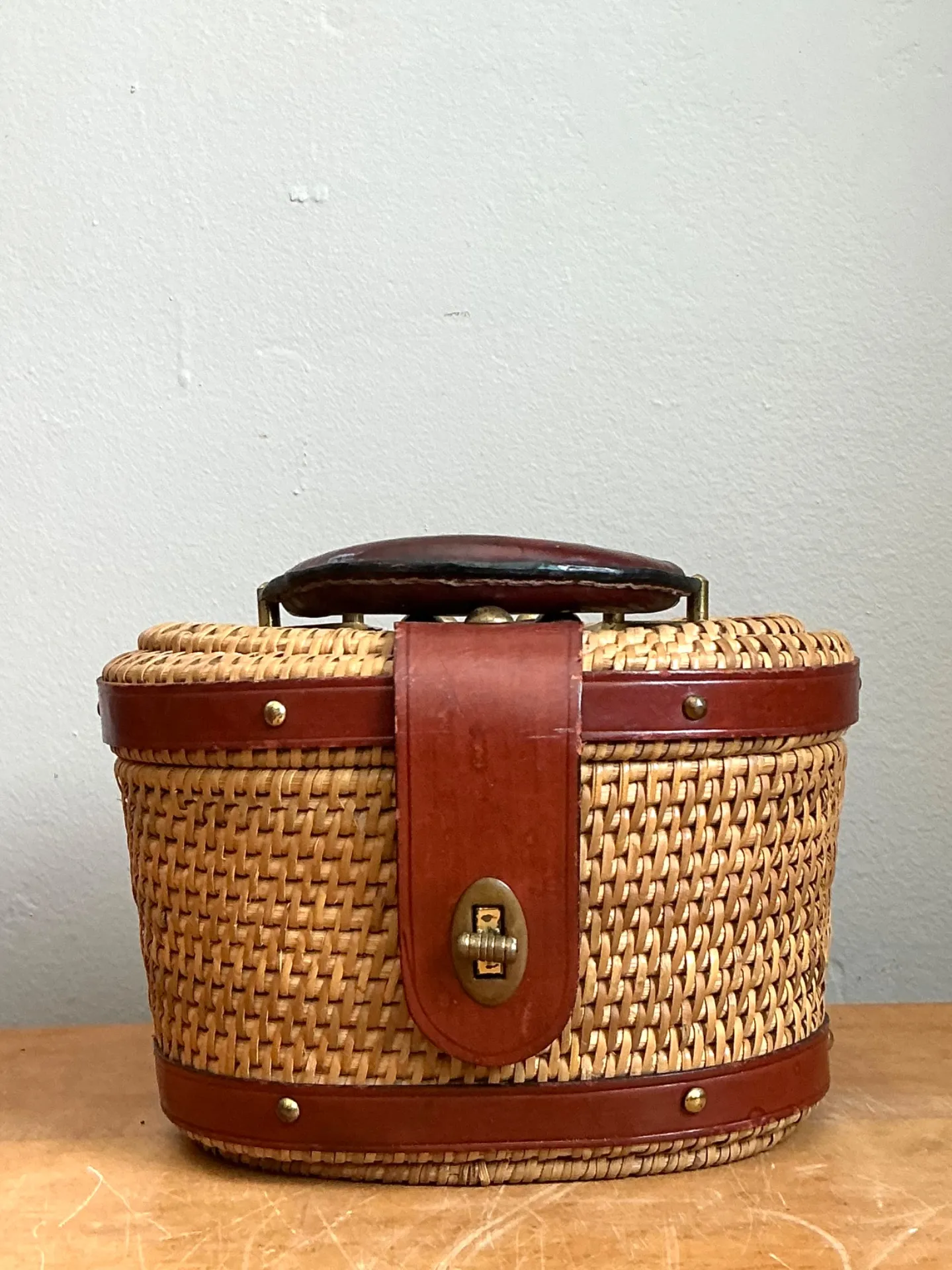 Vintage Rattan and Leather Handbag — additional photo 2