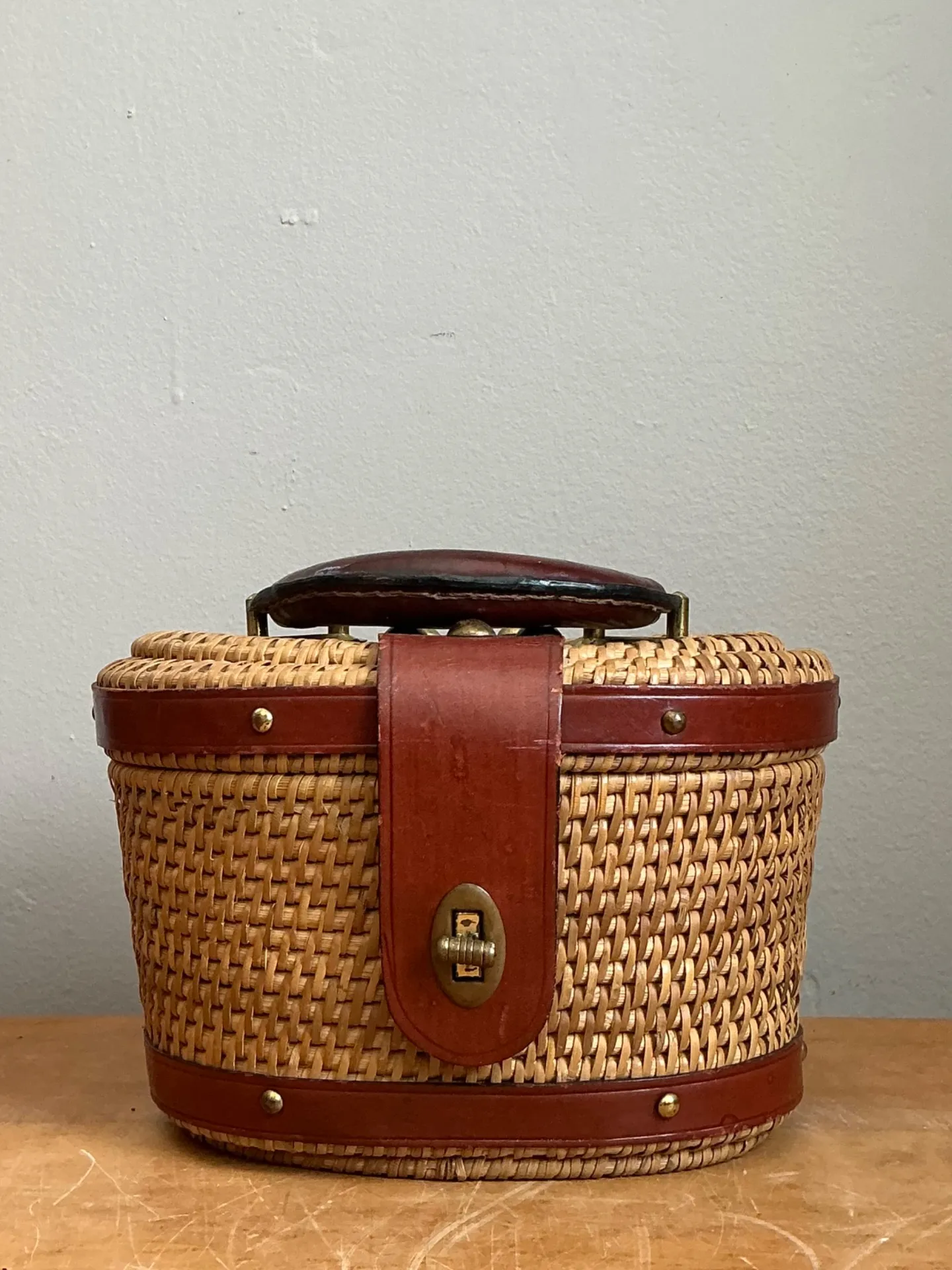 Vintage Rattan and Leather Handbag — additional photo 8