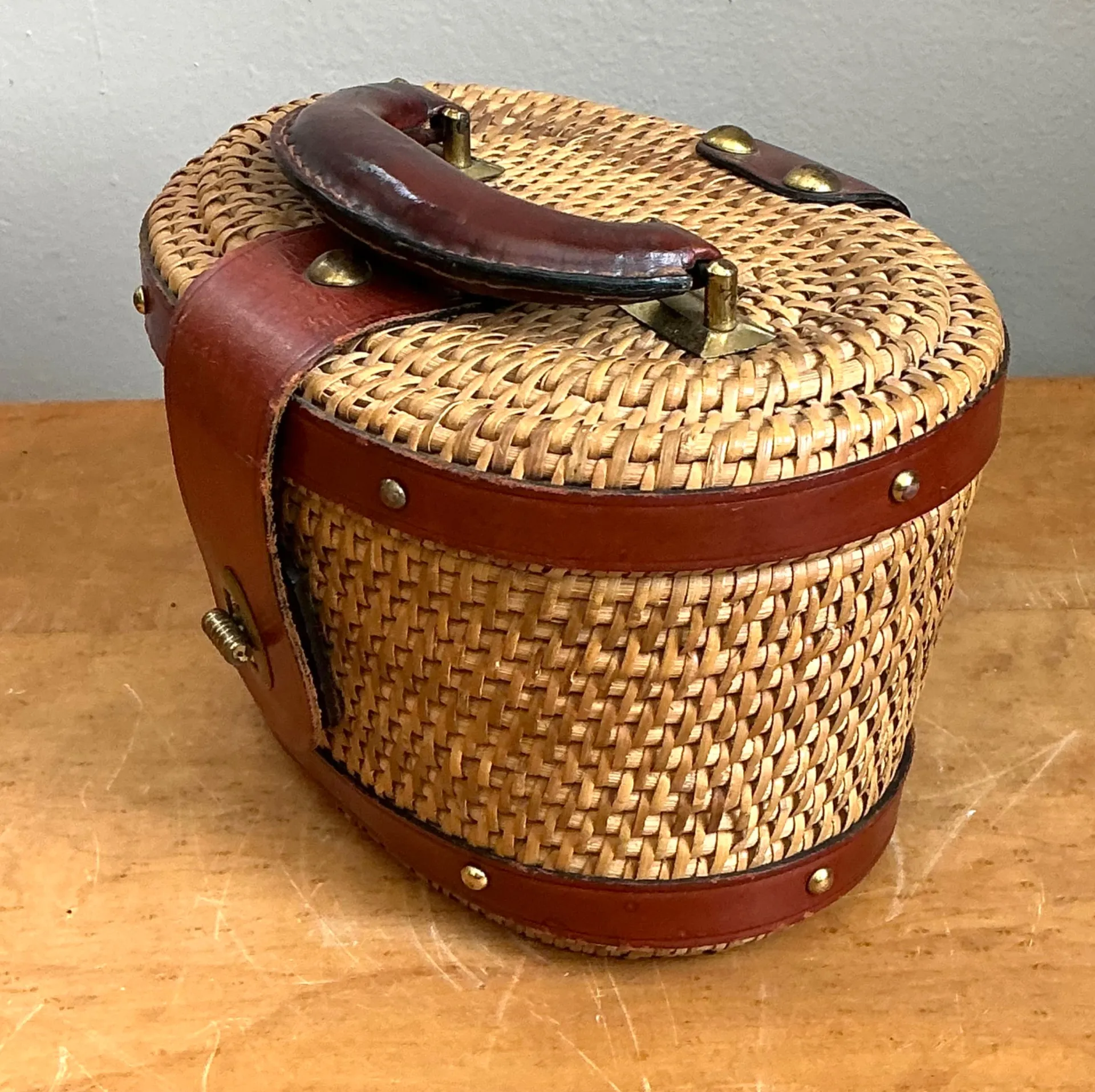 Vintage Rattan and Leather Handbag — additional photo 1