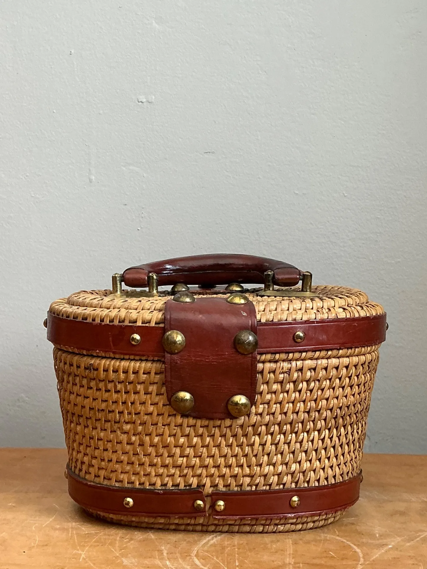 Vintage Rattan and Leather Handbag — additional photo 3