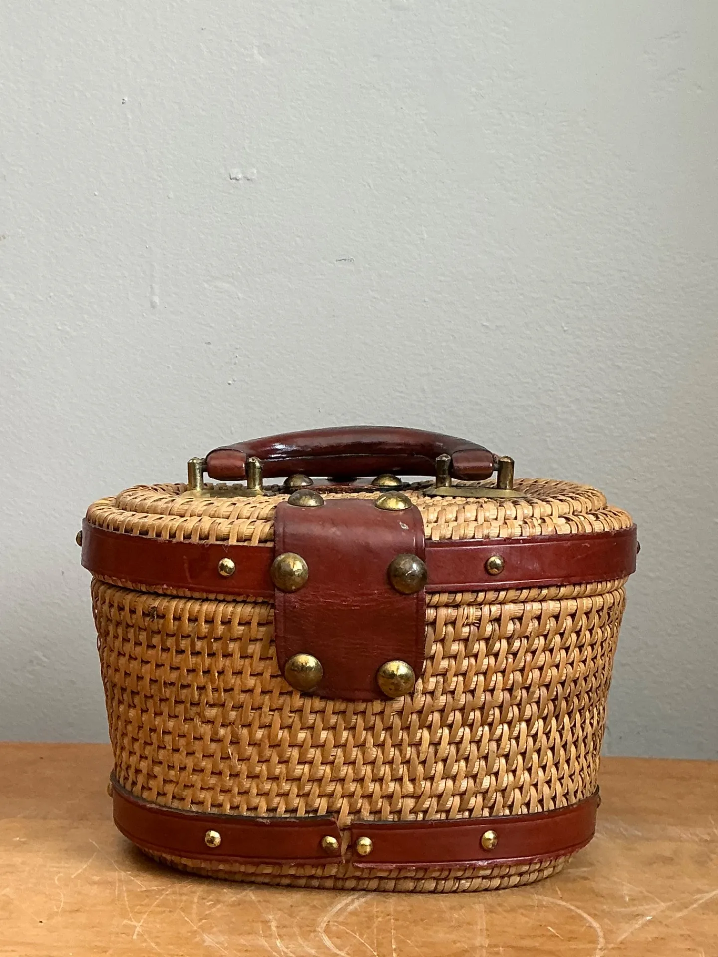 Vintage Rattan and Leather Handbag — additional photo 7