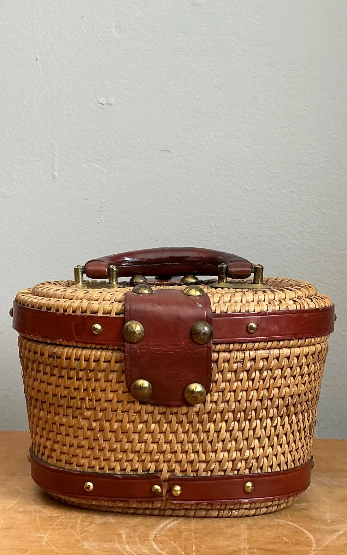 Vintage Rattan and Leather Handbag — additional photo 7