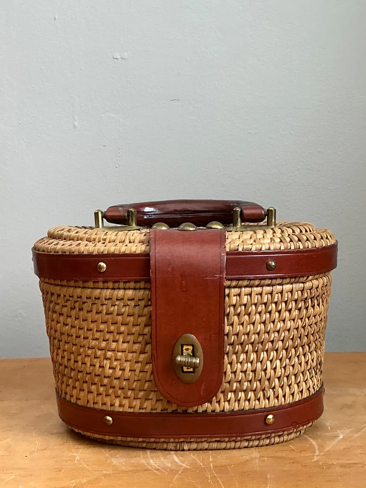 Vintage Rattan and Leather Handbag — additional photo 6