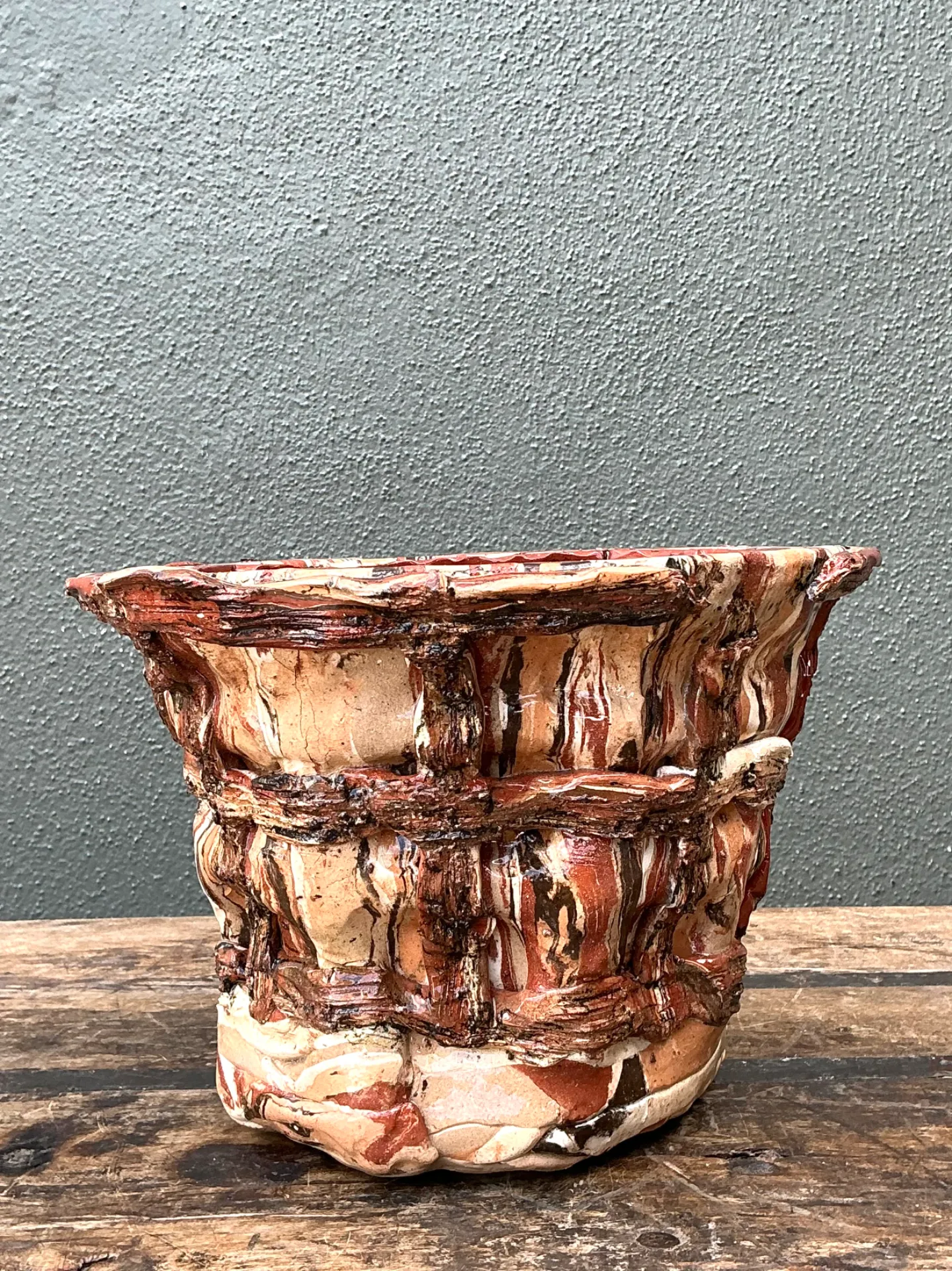 Vintage Textured Ceramic Basket Planter — additional photo 1