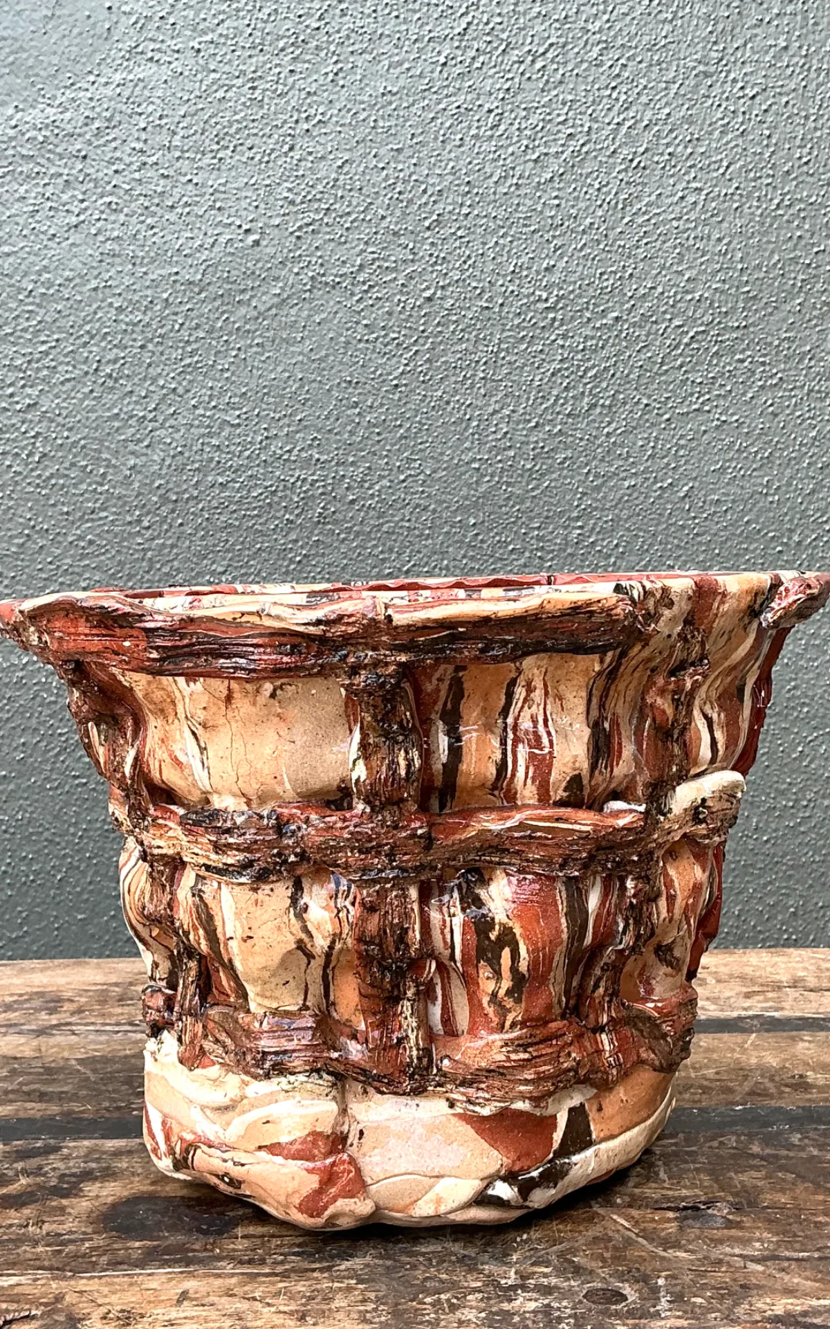 Vintage Textured Ceramic Basket Planter