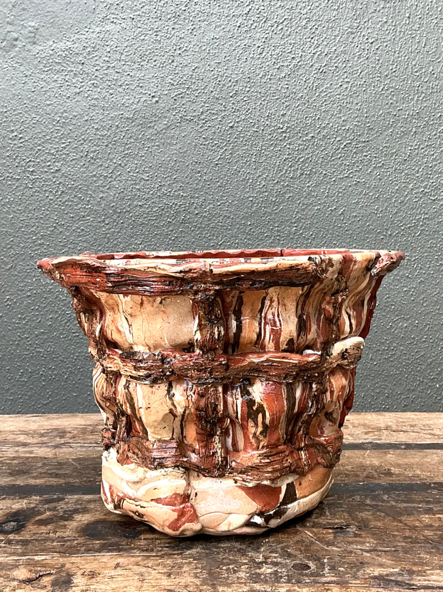 Vintage Textured Ceramic Basket Planter — additional photo 4