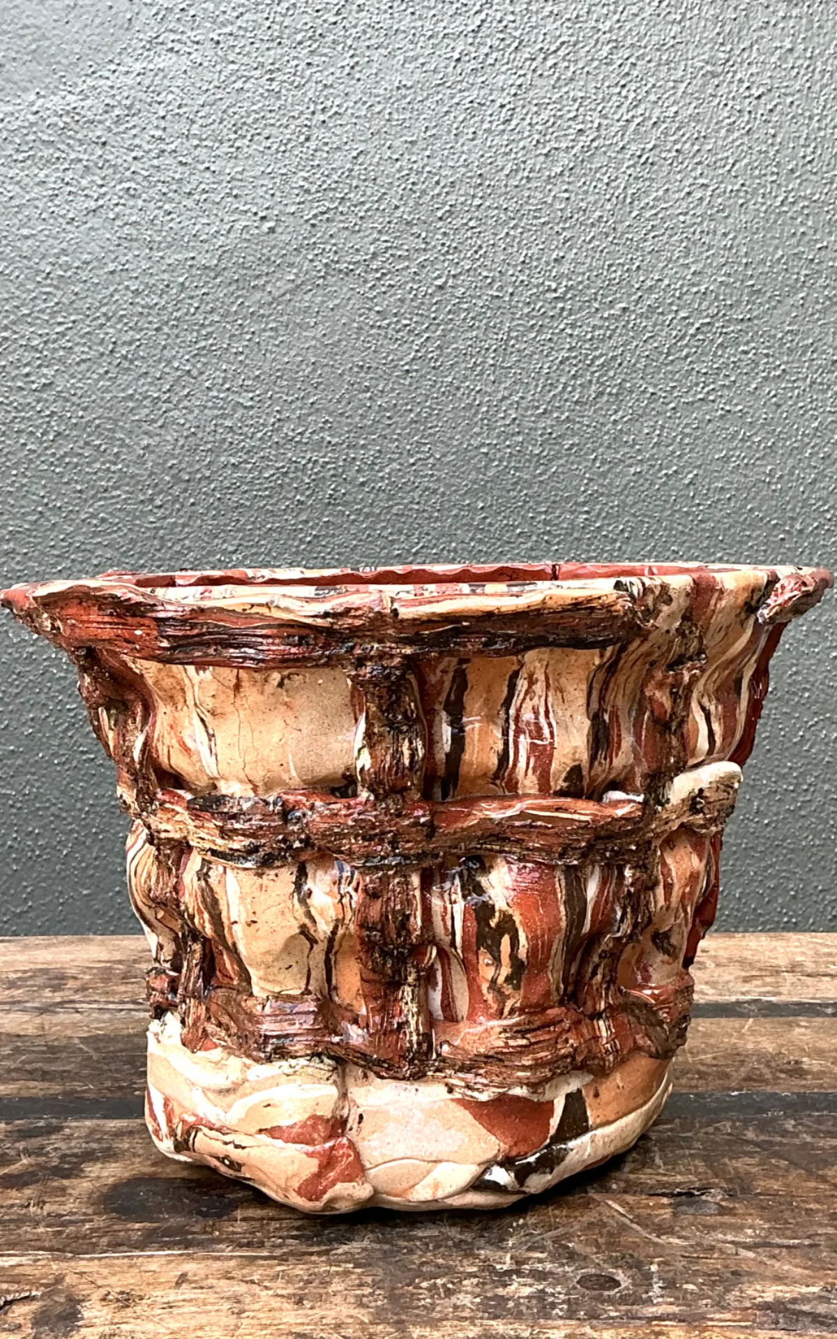 Vintage Textured Ceramic Basket Planter — additional photo 4