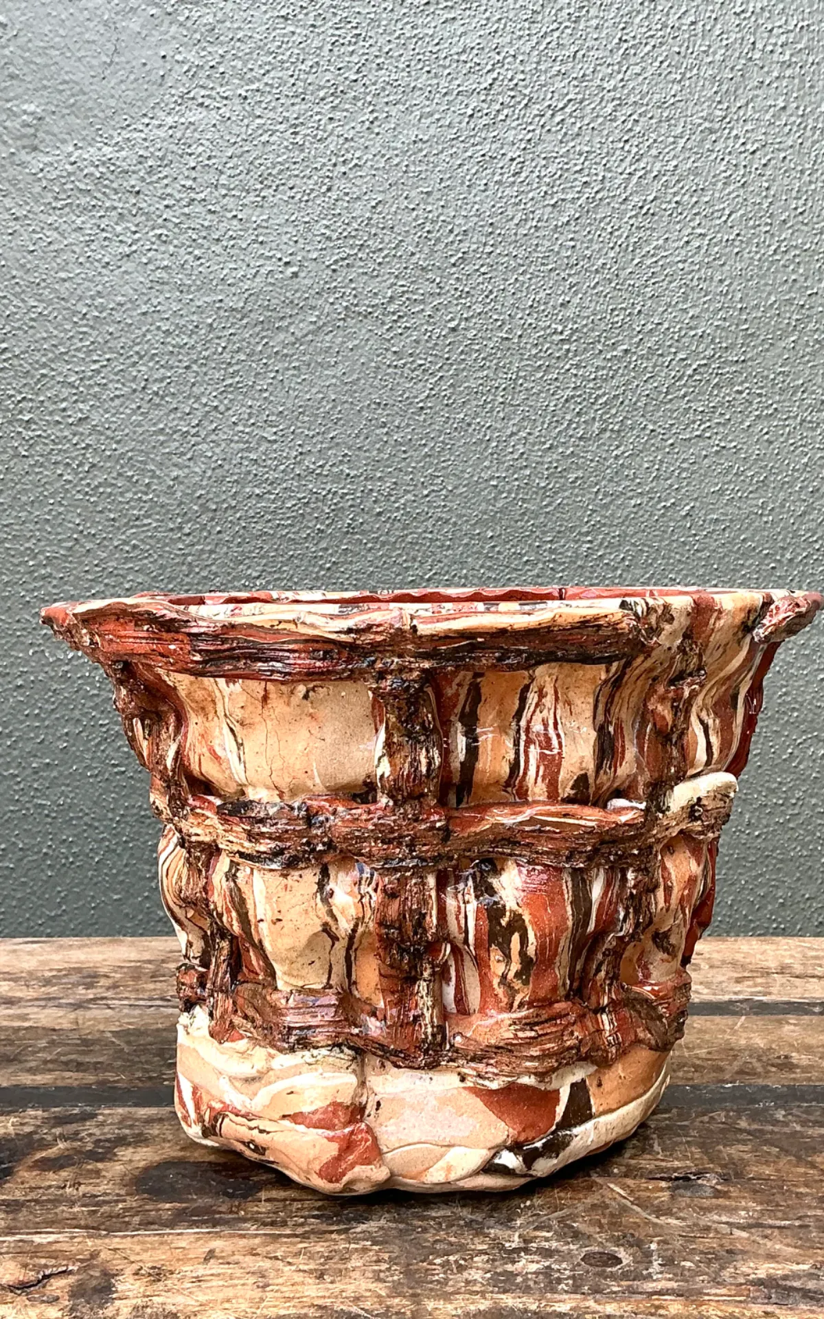 Vintage Textured Ceramic Basket Planter — additional photo 3