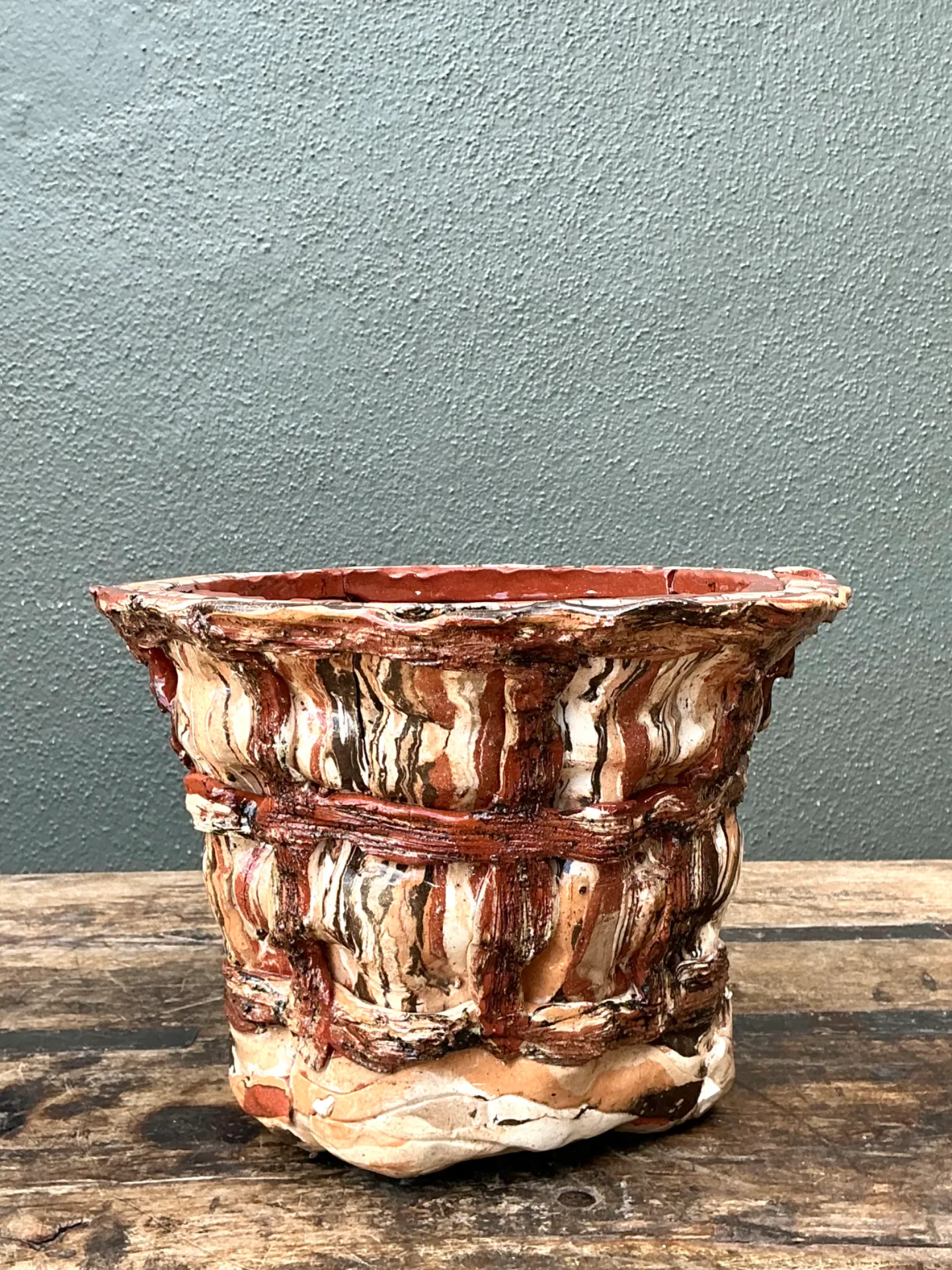 Vintage Textured Ceramic Basket Planter — additional photo 2